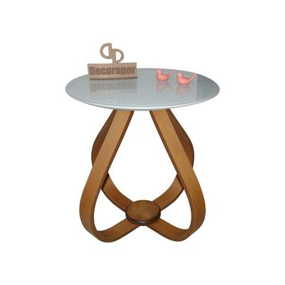 Mesa Lateral Cebola Com Vidro 50cm Off White 60cm