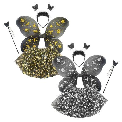 Fantasia Halloween Infantil Com Saia Asa Tiara E Varinha Cor Prata