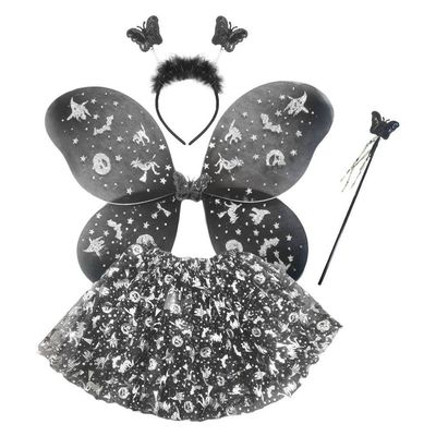 Fantasia Halloween Infantil Com Saia Asa Tiara E Varinha Cor Prata