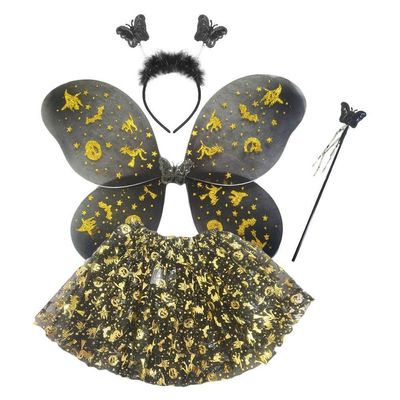 Fantasia Halloween Infantil Com Saia Asa Tiara E Varinha Cor Prata