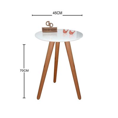 Mesa De Canto Pés Palito Amadeirado Com Tampo Vidro 45cm Branco 70cm