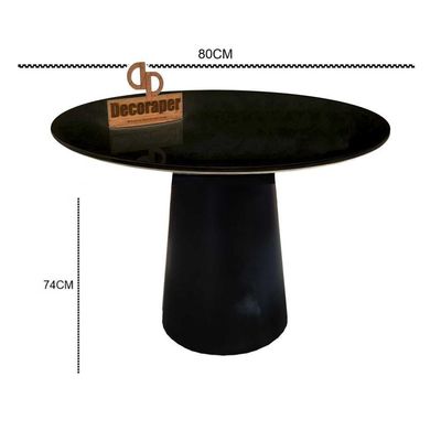 Mesa Jantar Cone Laqueado Tampo Redondo Laca Com Vidro 80cm Preto