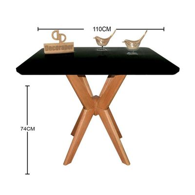 Mesa Jantar Pandora Tampo Quadrado Laca Com Vidro 110cm Preto