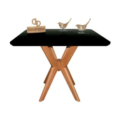 Mesa Jantar Pandora Tampo Quadrado Laca Com Vidro 110cm Preto