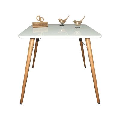 Mesa Jantar Pés Palitos Tampo Quadrado Vidro Laqueado 110cm Branco