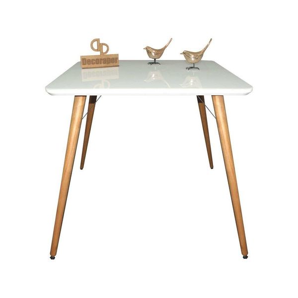 Mesa Jantar Pés Palitos Tampo Quadrado Vidro Laqueado 110cm Branco
