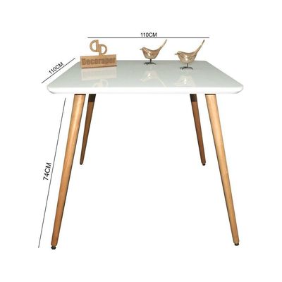 Mesa Jantar Pés Palitos Tampo Quadrado Vidro Laqueado 110cm Branco