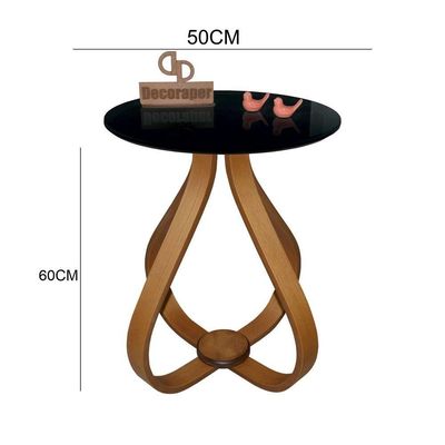 Mesa Lateral Cebola Com Vidro 50cm Preto 60cm