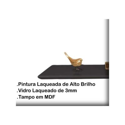 Aparador Pés Palito Com Vidro Laqueado 90cm Preto
