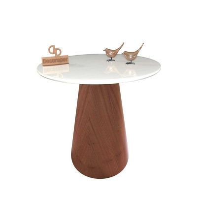 Mesa De Canto Cone Amadeirado Com Tampo Vidro 50cm Branco 70cm