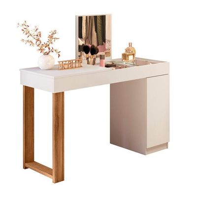 Escrivaninha Penteadeira Camarim Mesa De Maquiagem Com Espelho Love Branco-cinamomo Mel - Mabe Magazine