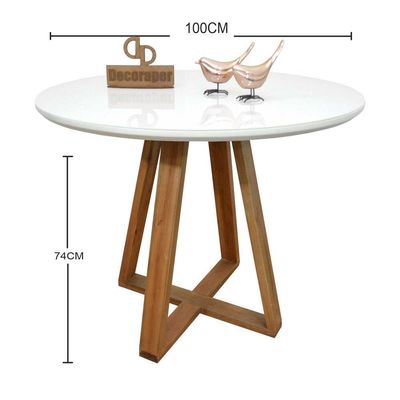 Mesa Jantar Base X Tampo Redondo Laca Com Vidro 100cm Branco