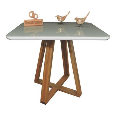 Mesa Jantar Base X Tampo Retangular Laca Com Vidro 140x90cm Off White