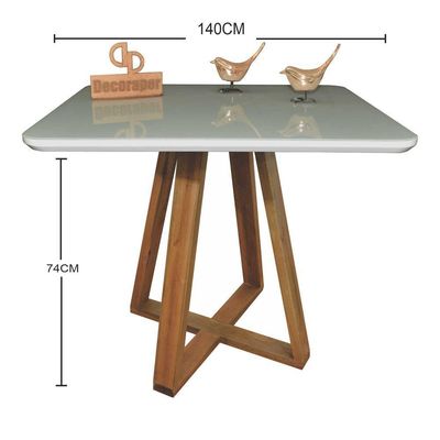 Mesa Jantar Base X Tampo Retangular Laca Com Vidro 140x90cm Off White