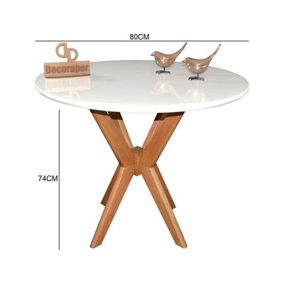 Mesa Jantar Pandora Tampo Redondo Laca Com Vidro 80cm Branco