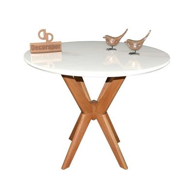 Mesa Jantar Pandora Tampo Redondo Laca Com Vidro 80cm Branco