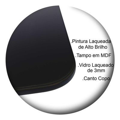 Mesa Jantar Base X Tampo Retangular Laca Com Vidro 100x70cm Preto