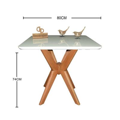 Mesa Jantar Pandora Tampo Quadrado Laca Com Vidro 80cm Off White