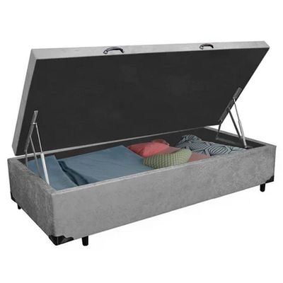 Cama Box Baú Solteiro Suede Serene Cinza 88x188x44