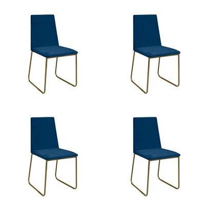 Kit 4 Cadeiras De Jantar Cozinha Industrial Lexa Veludo Élpis Móveis Azul Marinho Dourada