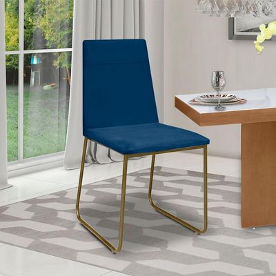 Kit 4 Cadeiras De Jantar Cozinha Industrial Lexa Veludo Élpis Móveis Azul Marinho Dourada