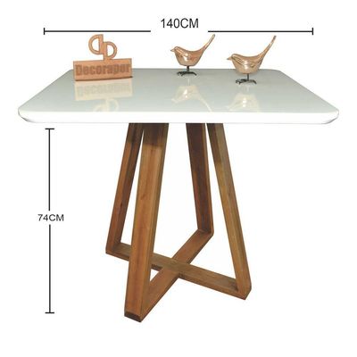 Mesa Jantar Base X Tampo Retangular Laca Com Vidro 140x90cm Branco