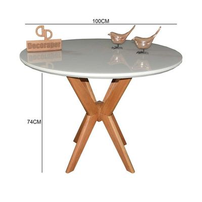Mesa Jantar Pandora Tampo Redondo Laca Com Vidro 100cm Off White