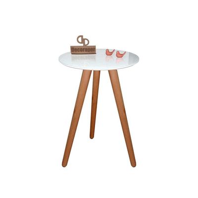 Mesa De Canto Pés Palito Amadeirado Com Tampo Vidro 35cm Branco 50cm