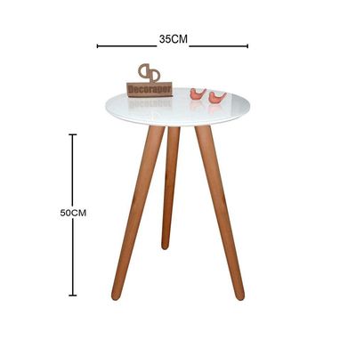 Mesa De Canto Pés Palito Amadeirado Com Tampo Vidro 35cm Branco 50cm