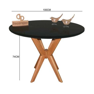 Mesa Jantar Pandora Tampo Redondo Laca Com Vidro 100cm Preto
