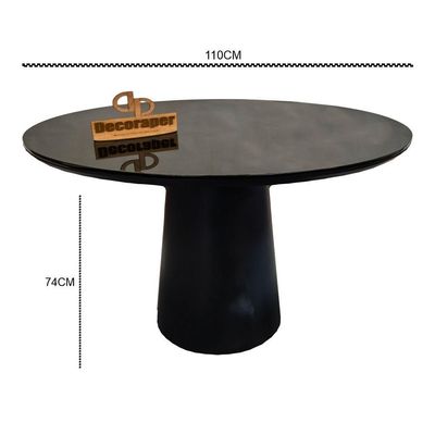 Mesa Jantar Cone Laqueado Tampo Redondo Laca Com Vidro 110cm Preto