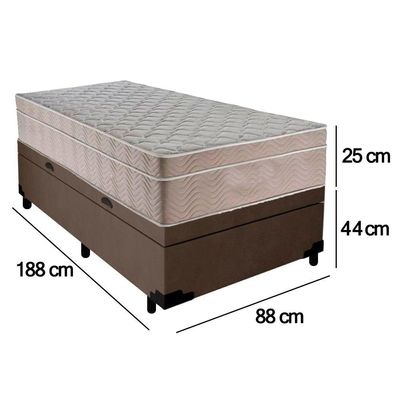 Cama Box Baú Suede Solteiro + Colchão Serene Molas Ensacadas 88x188x69 Marrom