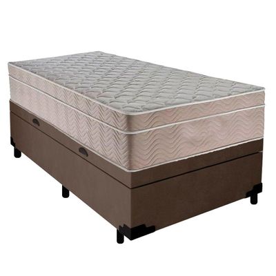 Cama Box Baú Suede Solteiro + Colchão Serene Molas Ensacadas 88x188x69 Marrom