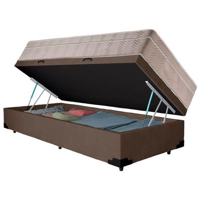 Cama Box Baú Suede Solteiro + Colchão Serene Molas Ensacadas 88x188x69 Marrom