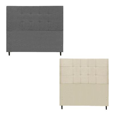Kit Cabeceira Maveric Estofada Casal 144cm New Foam Botão Tecido + Cabeceira Maveric Solteiro 94cm Chumbo