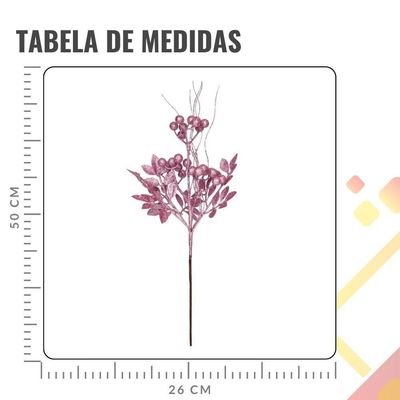 Galho Grande Folhas E Frutas Rosa Claro Natal - 1 Unidade