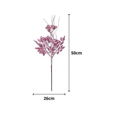 Galho Grande Folhas E Frutas Rosa Claro Natal - 1 Unidade