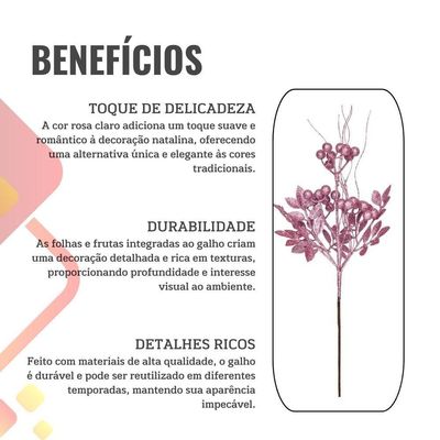 Galho Grande Folhas E Frutas Rosa Claro Natal - 1 Unidade