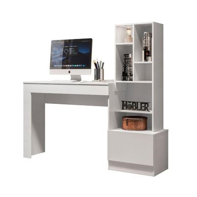 Escrivaninha Office Com Estante Biblioteca Lion Branco Fosco - Mabe Magazine