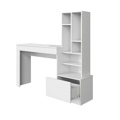 Escrivaninha Office Com Estante Biblioteca Lion Branco Fosco - Mabe Magazine