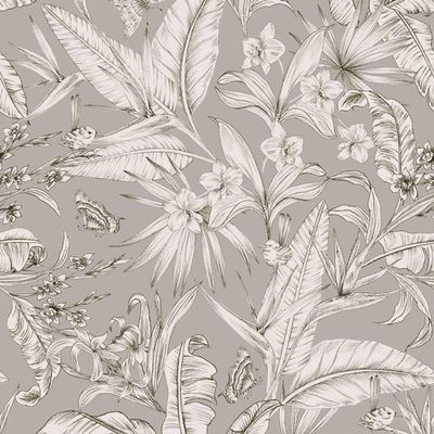 Papel De Parede Botânica Hf Folhagem Cinza 81420