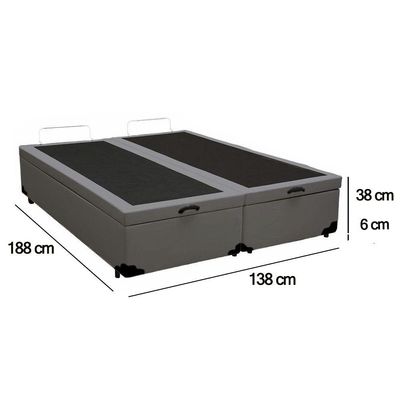 Cama Box Baú Casal Bipartido Sintético Serene Cinza 138x188x44