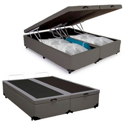 Cama Box Baú Casal Bipartido Sintético Serene Cinza 138x188x44