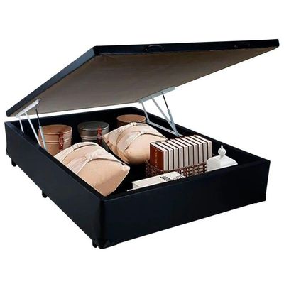 Cama Box Baú Casal Sintético Serene Preto 138x188x44