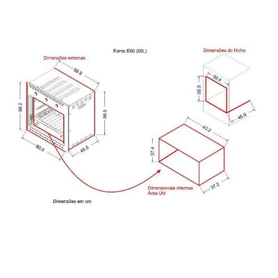 Forno Elétrico De Embutir 60 Litros Nardelli Black E60 Preto 220V