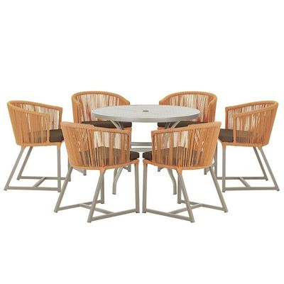 Mesa E 6 Cadeiras De Jantar Noronha Fendi E9 Trama Original Terra Cota