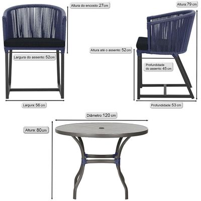 Mesa E 6 Cadeiras E Noronha Preto E12 Trama Original Azul