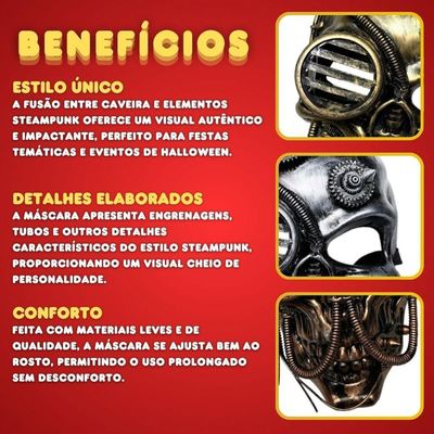 Máscara Caveira Esqueleto Steampunk - 1 Unidade