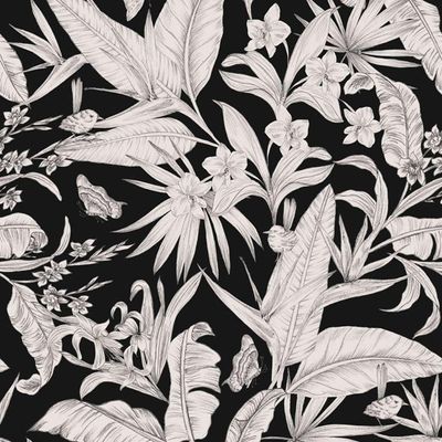 Papel De Parede Botânica Hf Folhagem Preto 81475