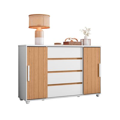 Cômoda Palumóveis Evidenza com 4 Gavetas e 2 Portas 150cm de Largura Branco com Freijó